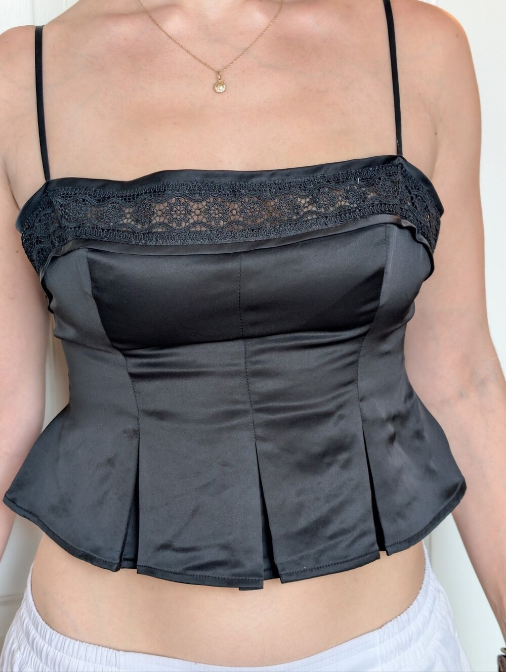 Reformation Black Lace Accent Peplum Tank Top